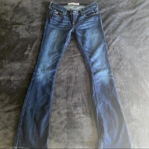 Dark wash low waisted flare jeans from hollister